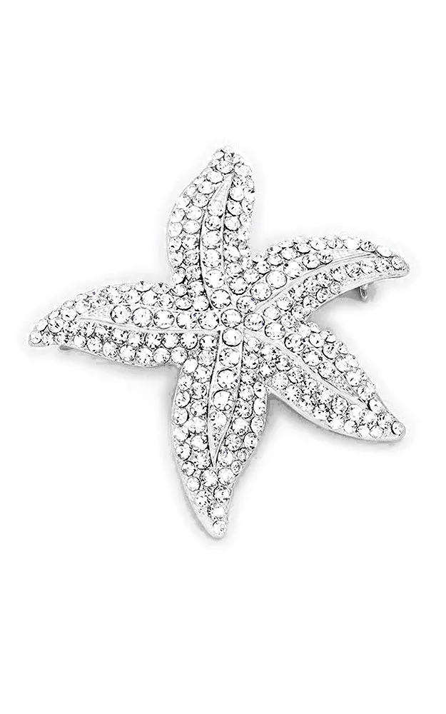 06507 Silver Clear Crystal rhinestone starfish brooch