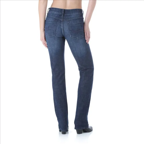 09MWTDS Wrangler Women's Premium Patch Mae Straight Leg Jean Sits Above Hip Dark Stone