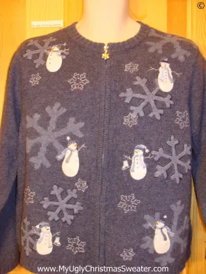 2sided Blue Christmas Sweater with Snowmen