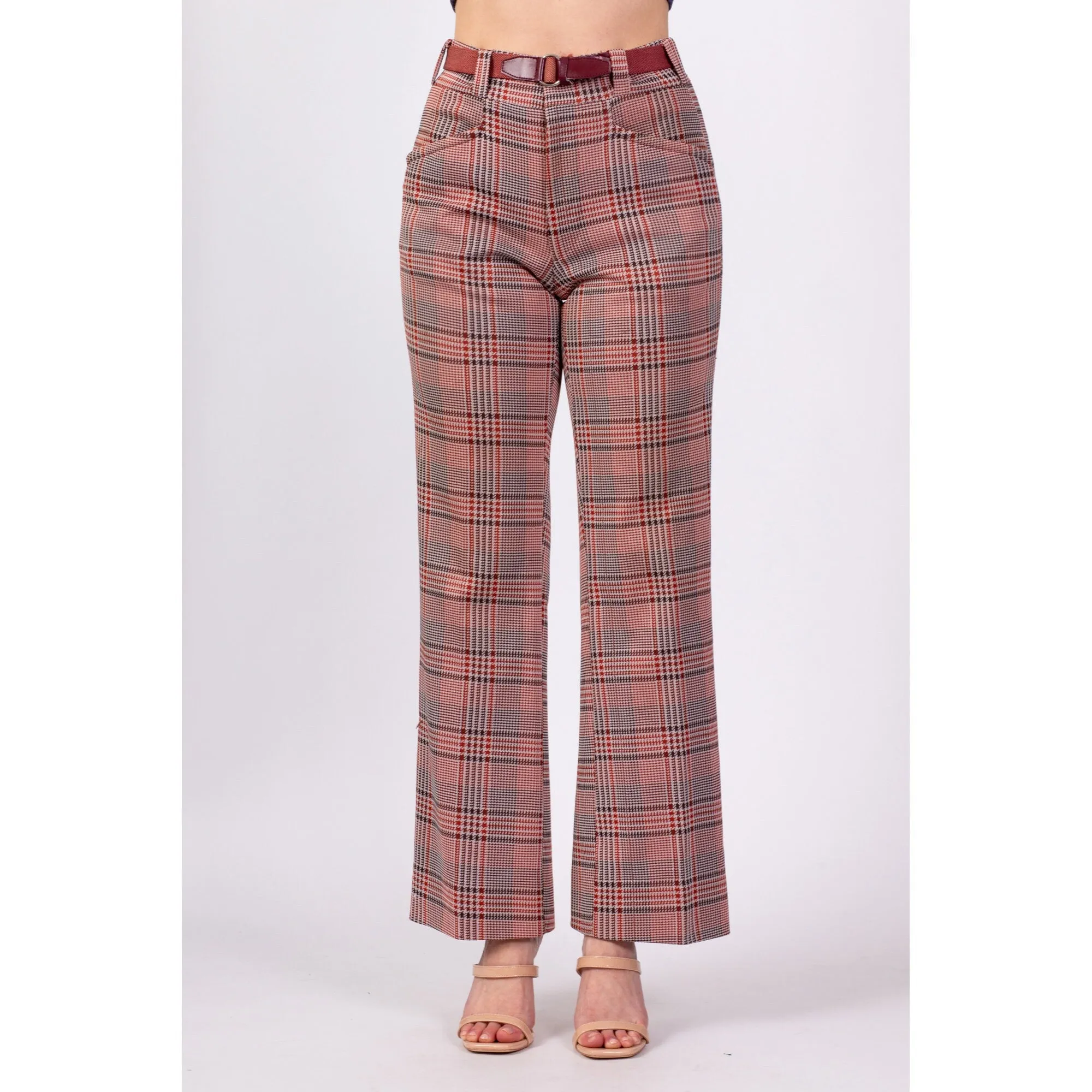 70s High Waisted Plaid Trousers - Men's Small, Women's Medium, 30"