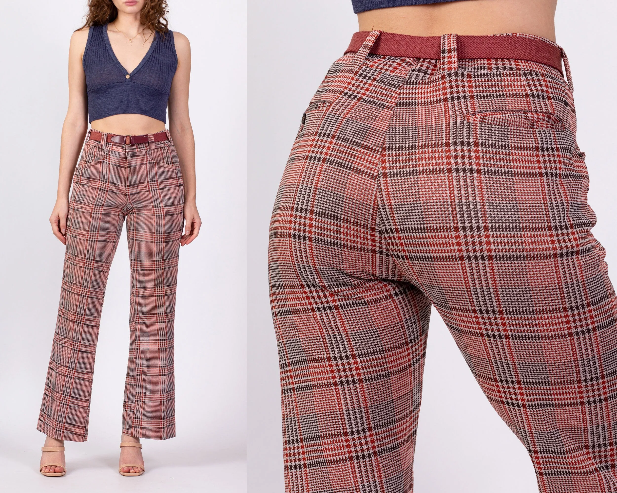 70s High Waisted Plaid Trousers - Men's Small, Women's Medium, 30"