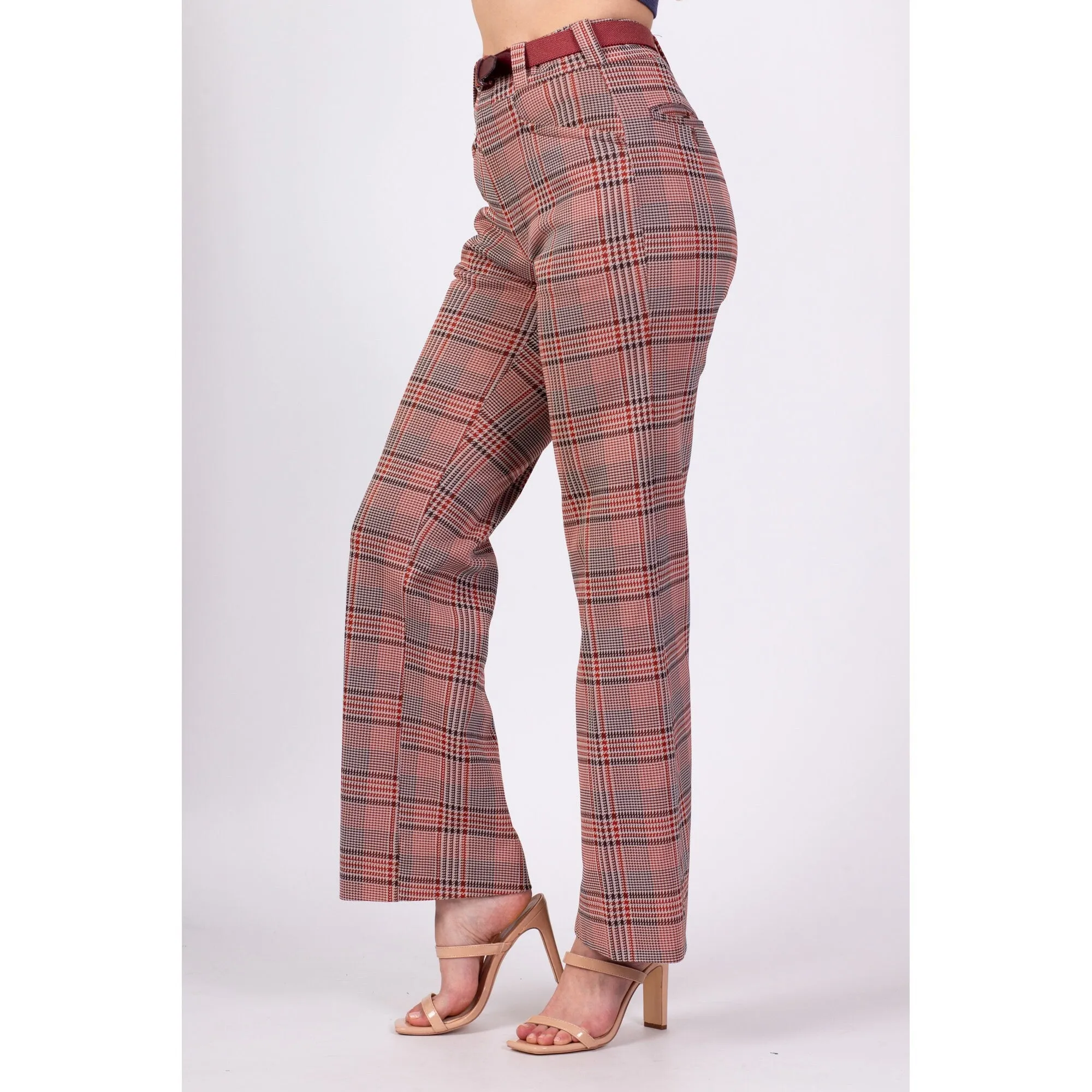 70s High Waisted Plaid Trousers - Men's Small, Women's Medium, 30"