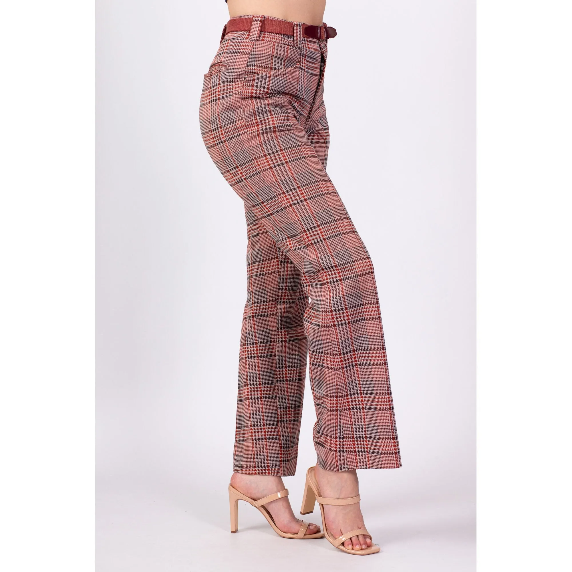 70s High Waisted Plaid Trousers - Men's Small, Women's Medium, 30"