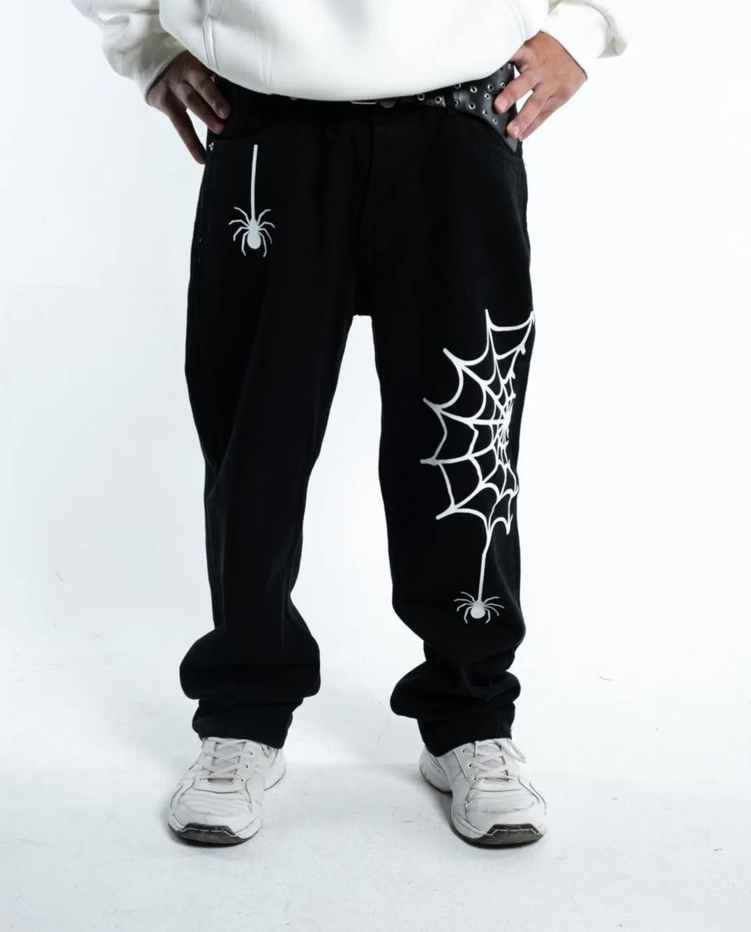 Aesthetic Y2k SpiderNet Straight Fit Baggy Black Jeans