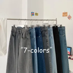 Aidase  Men's Casual Oversize Jeans Autumn Solid Color Straight Denim Pants Korean Woman Loose Ankle-Length Streetwear Jeans