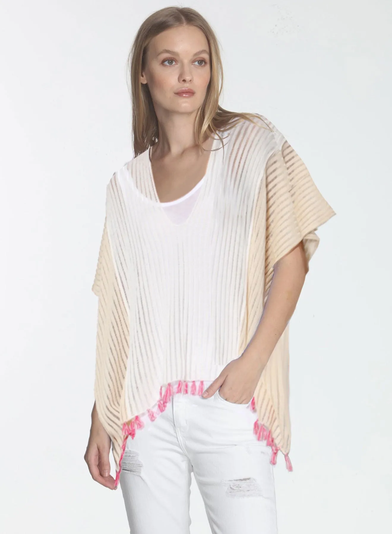 Amelia Tassel Poncho - White