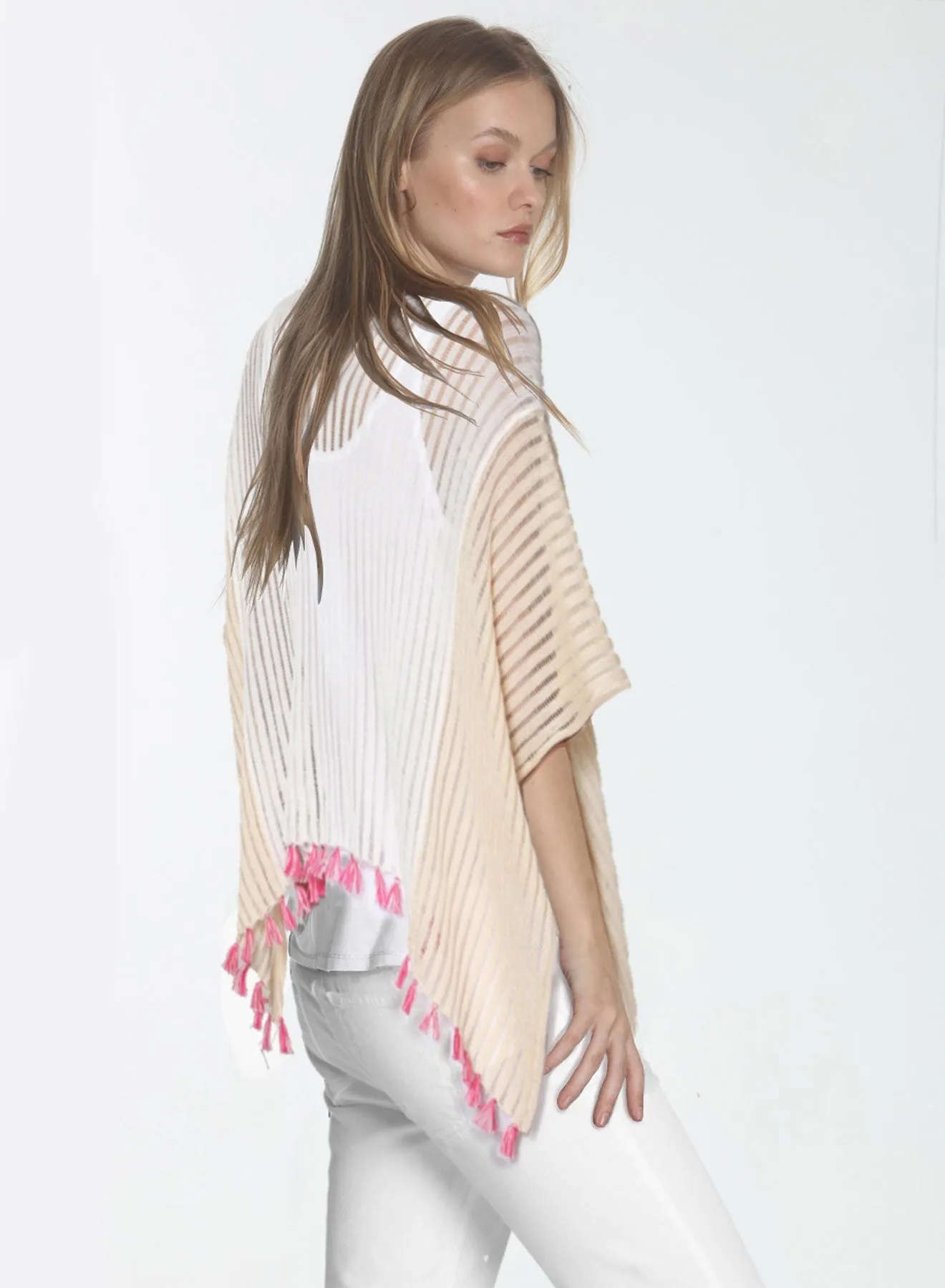 Amelia Tassel Poncho - White