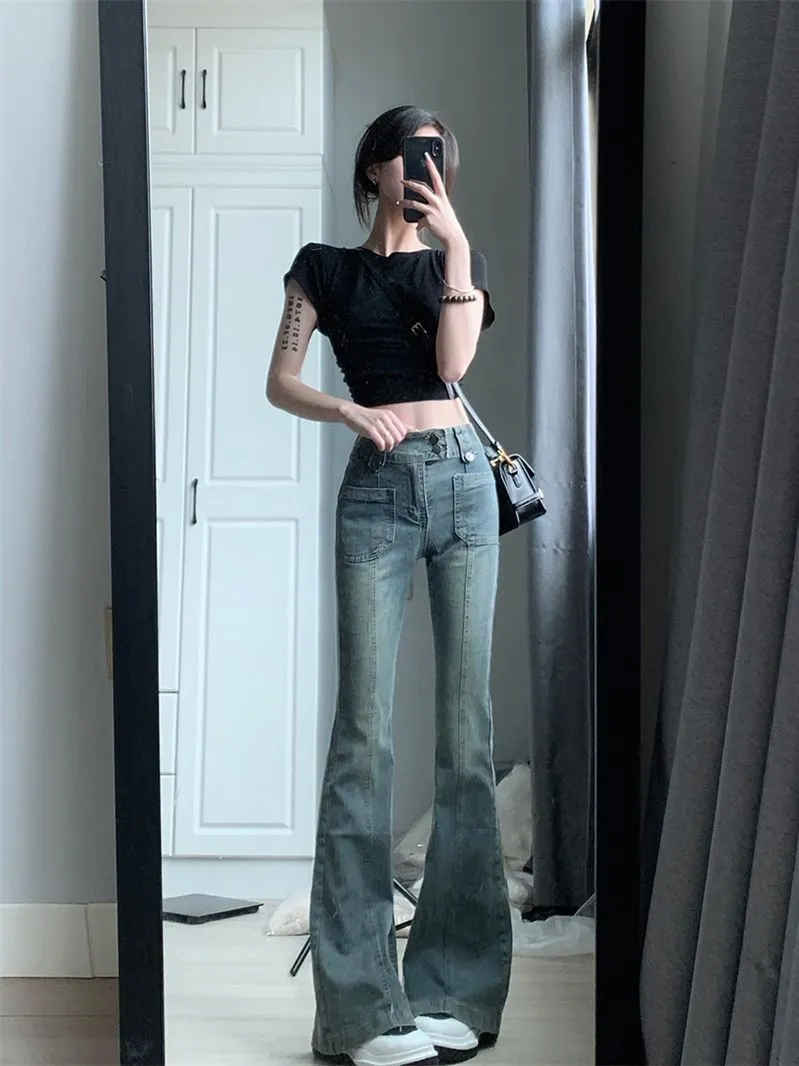 American-style Retro Skinny Jeans Women's High Waist Slimming