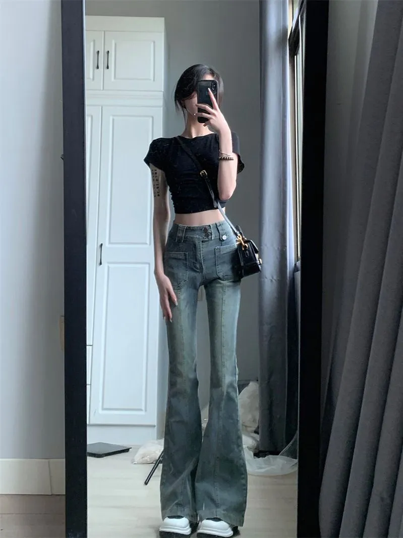 American-style Retro Skinny Jeans Women's High Waist Slimming