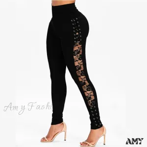 Amy Fashion - High Waist Fashion Crossed Lace-up Pants