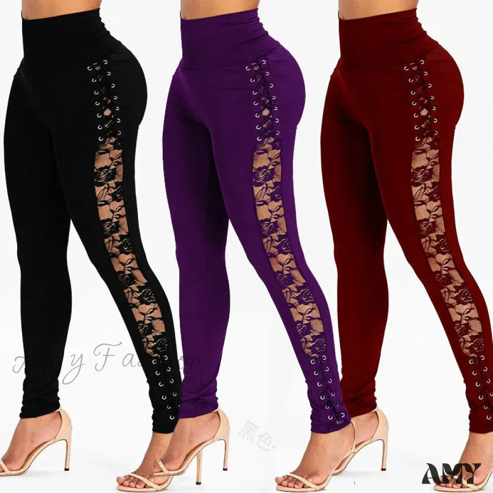 Amy Fashion - High Waist Fashion Crossed Lace-up Pants