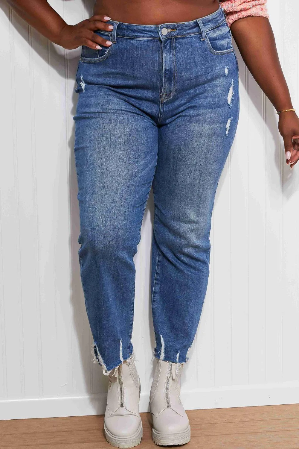 Anastasia Full Size Raw Hem Boyfriend Jeans