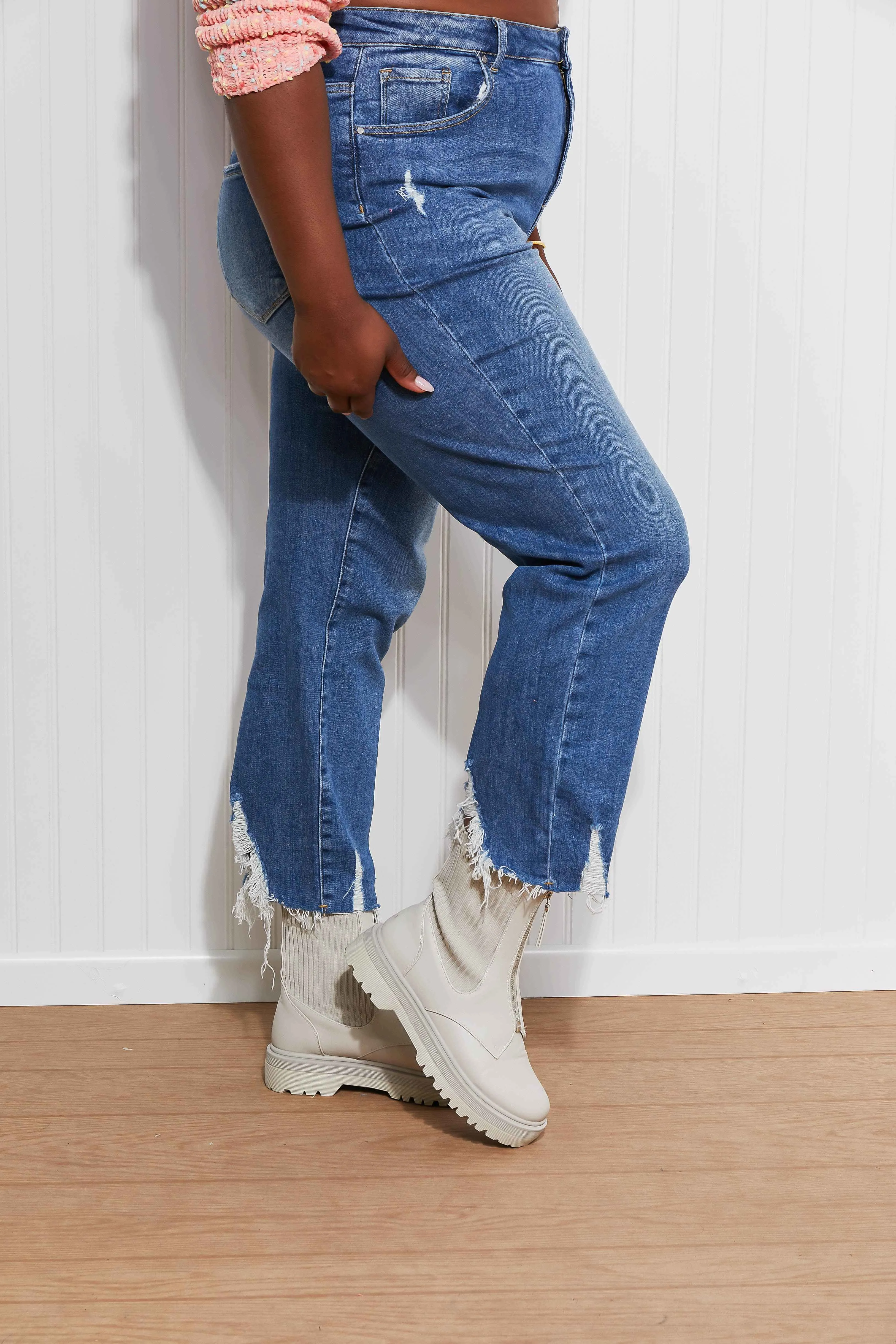 Anastasia Full Size Raw Hem Boyfriend Jeans