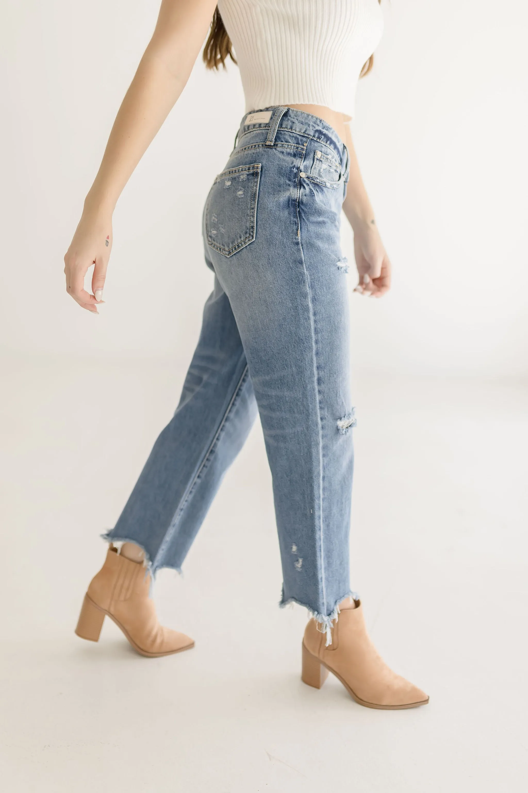 Anna High Rise Distressed Jeans Medium Wash