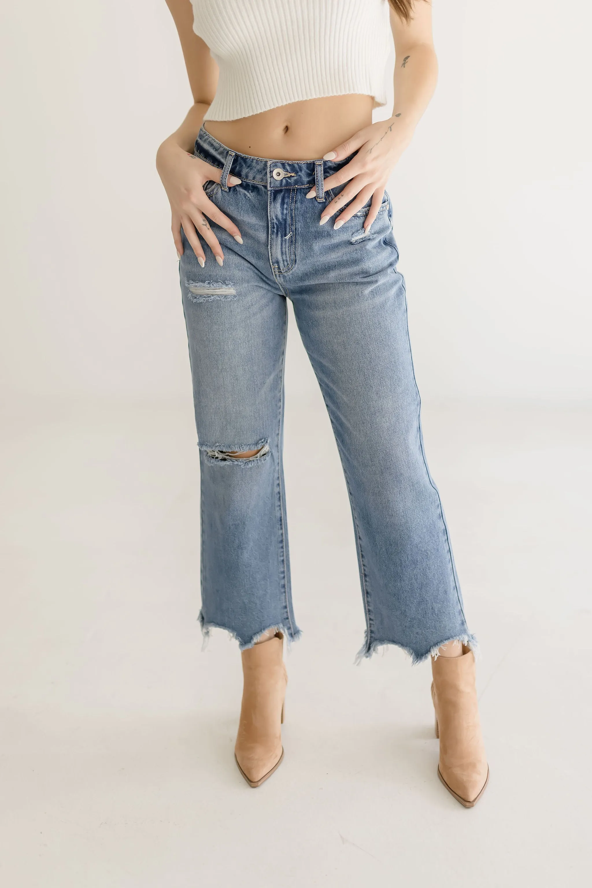 Anna High Rise Distressed Jeans Medium Wash