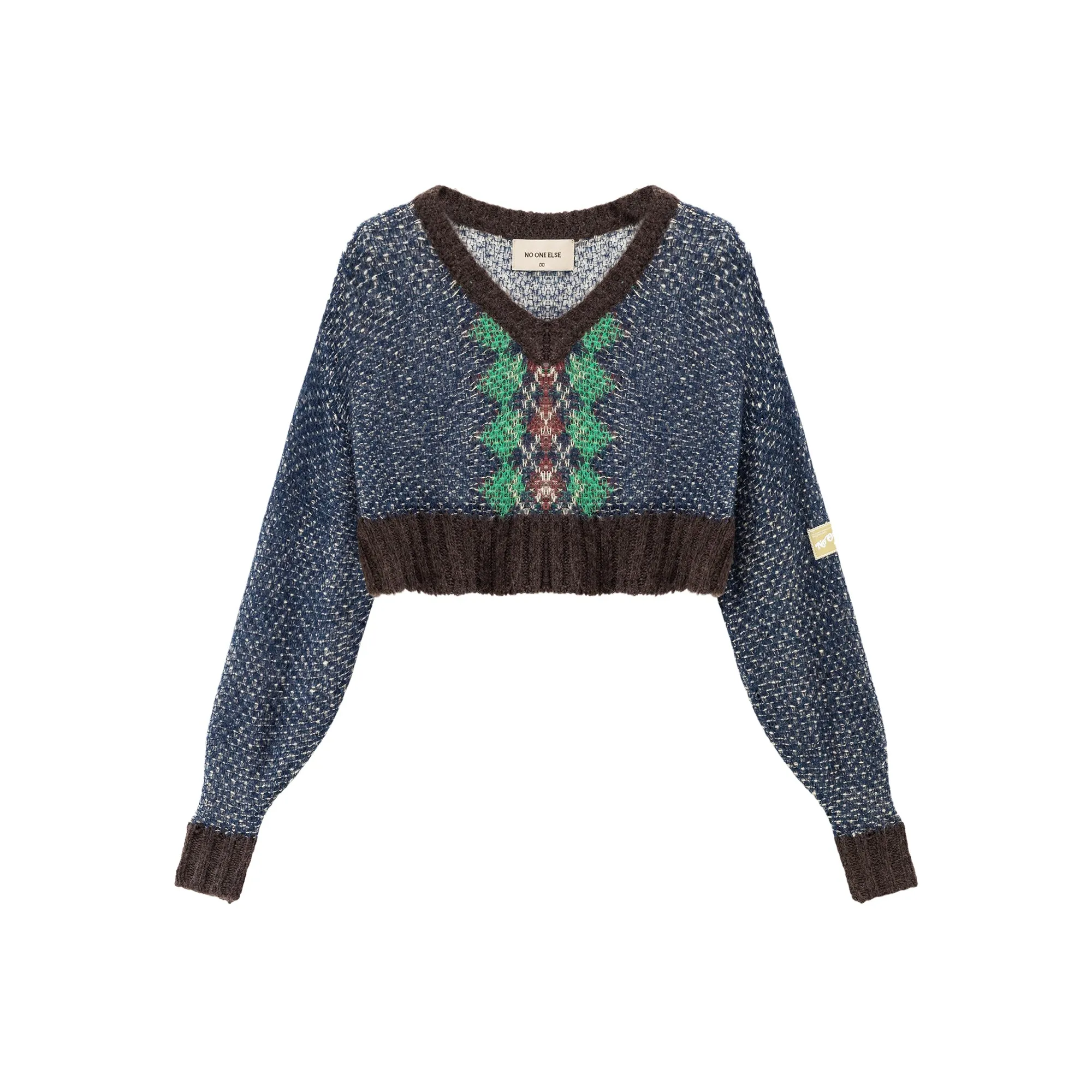 Argyle Cropped Crochet Knit Sweater