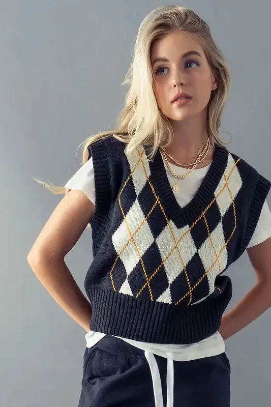 Argyle Cropped Sweater Vest