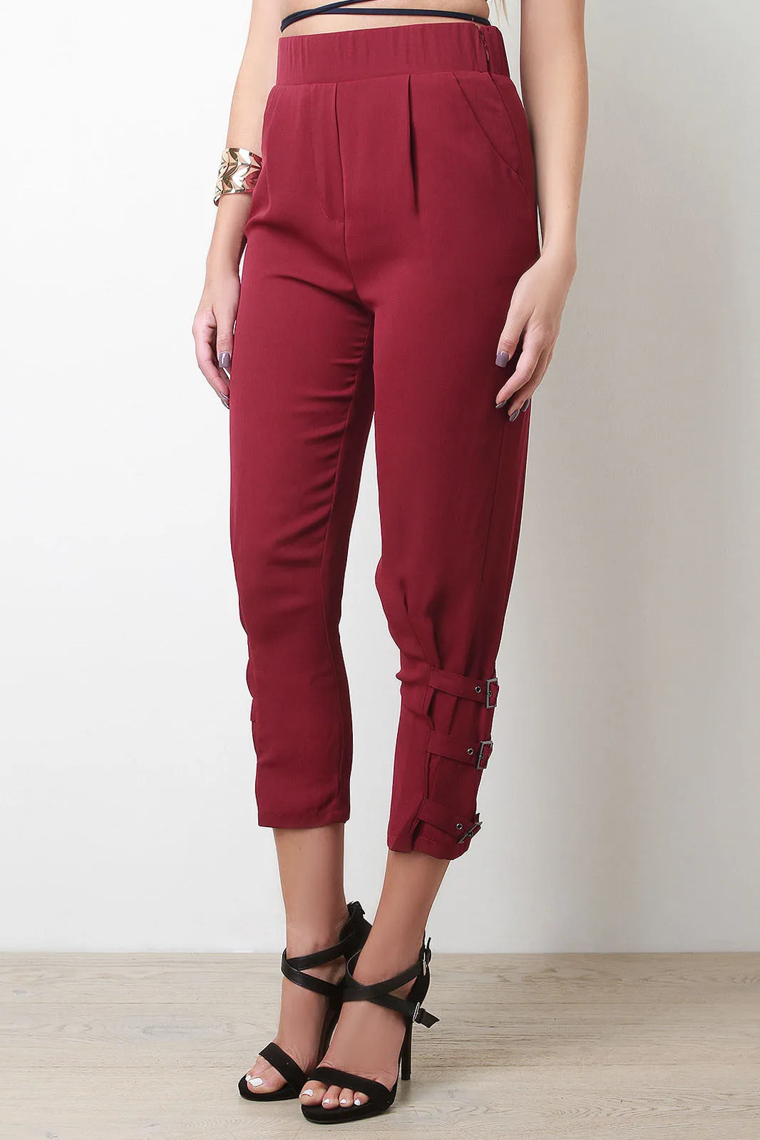 Belted Legs Chiffon Capri Pants