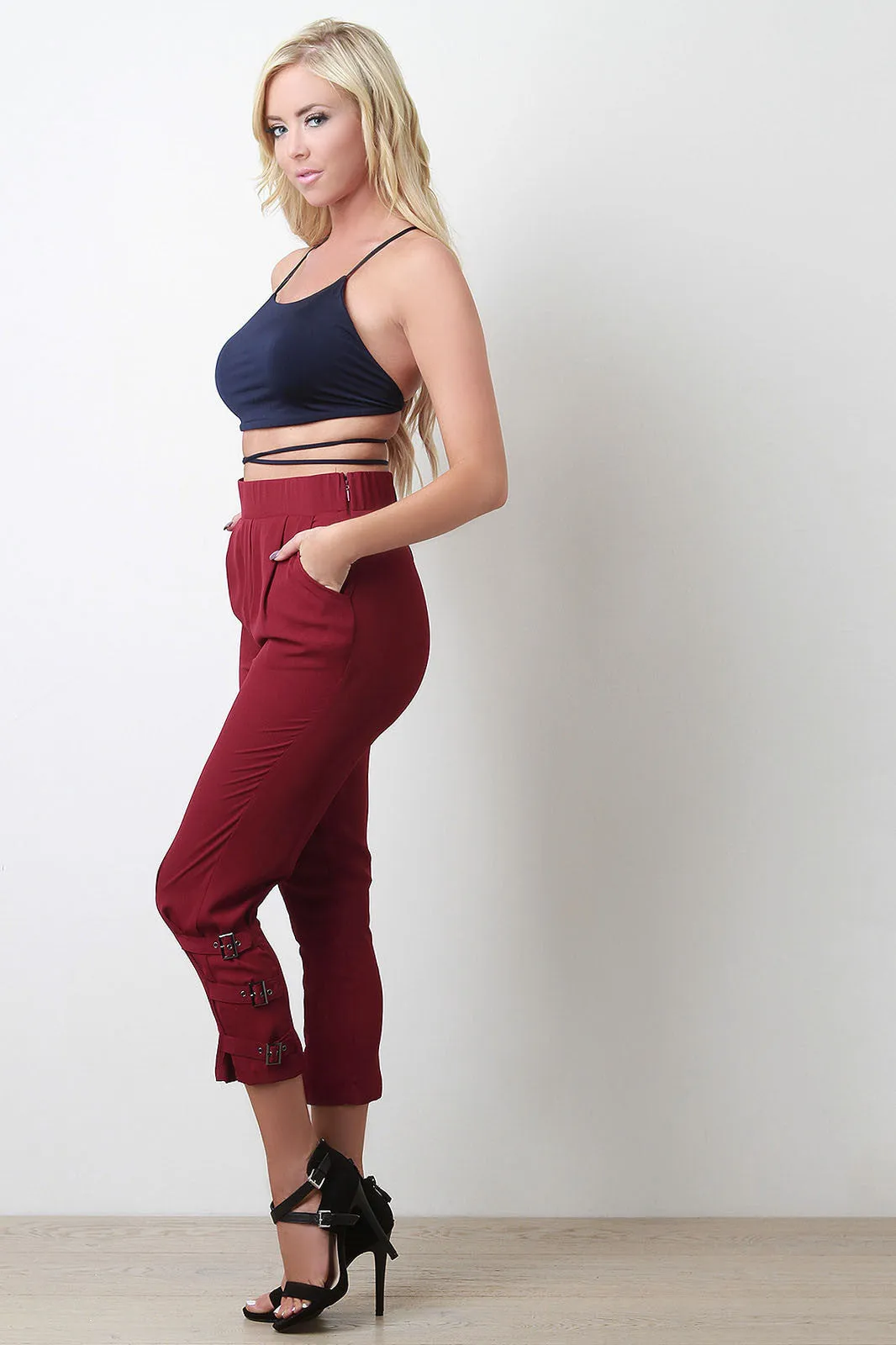 Belted Legs Chiffon Capri Pants