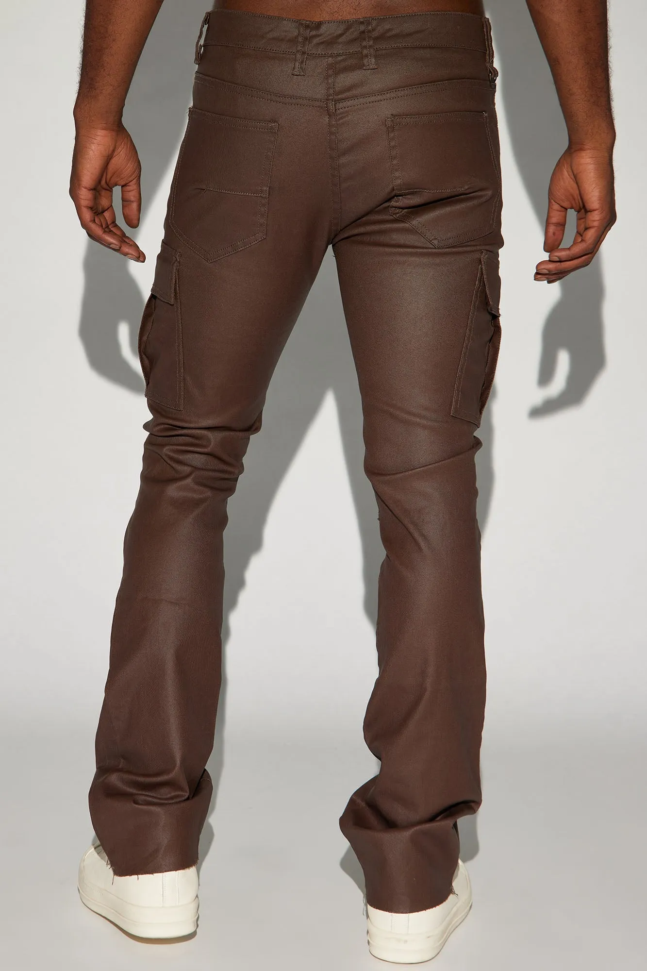 Better Be Cargo Waxed Skinny Flared Pants - Brown