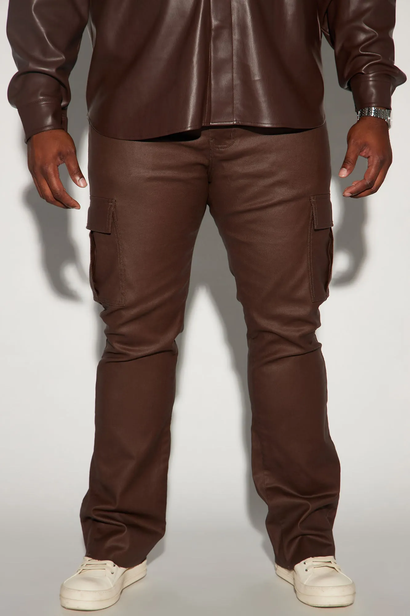 Better Be Cargo Waxed Skinny Flared Pants - Brown