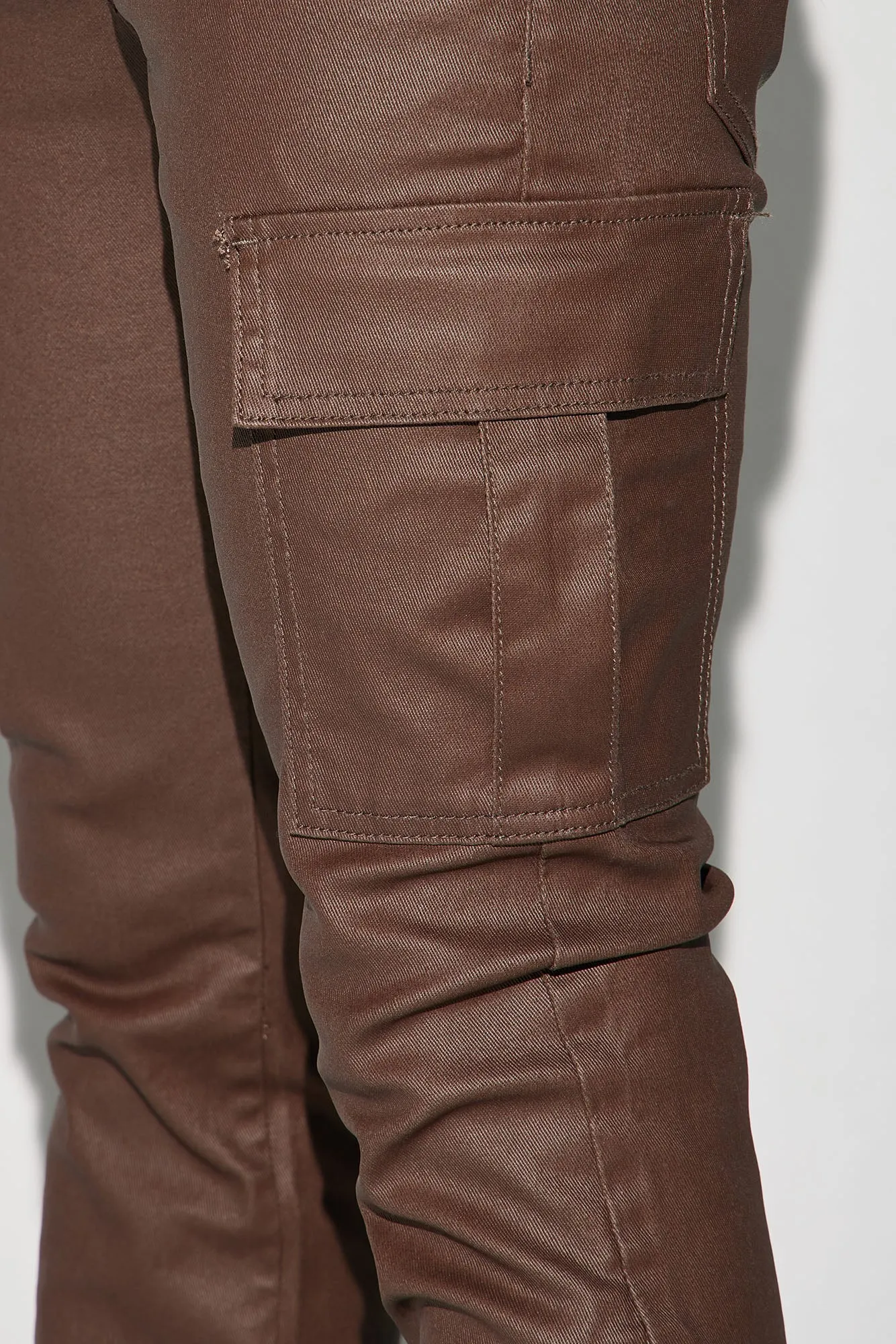 Better Be Cargo Waxed Skinny Flared Pants - Brown