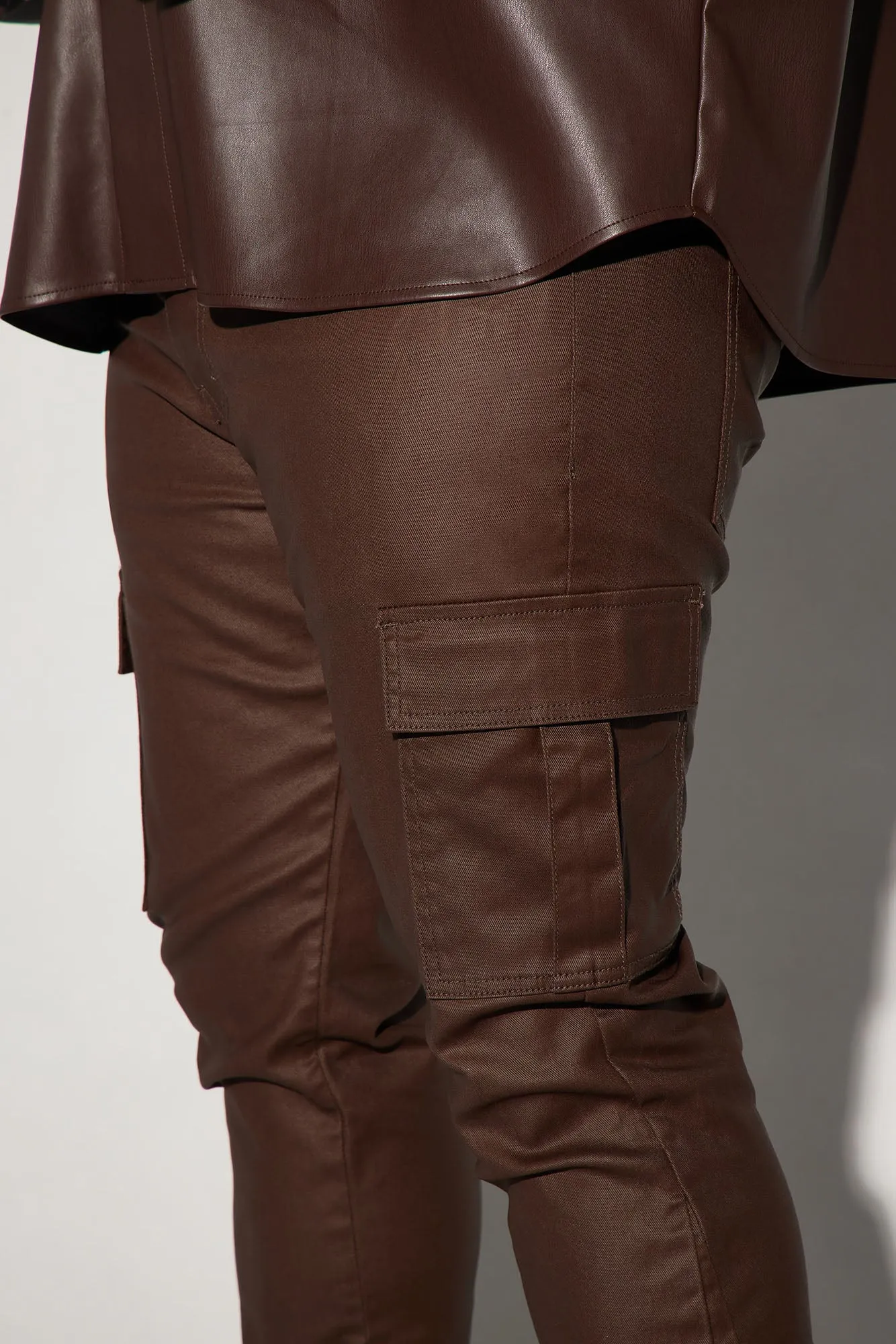 Better Be Cargo Waxed Skinny Flared Pants - Brown