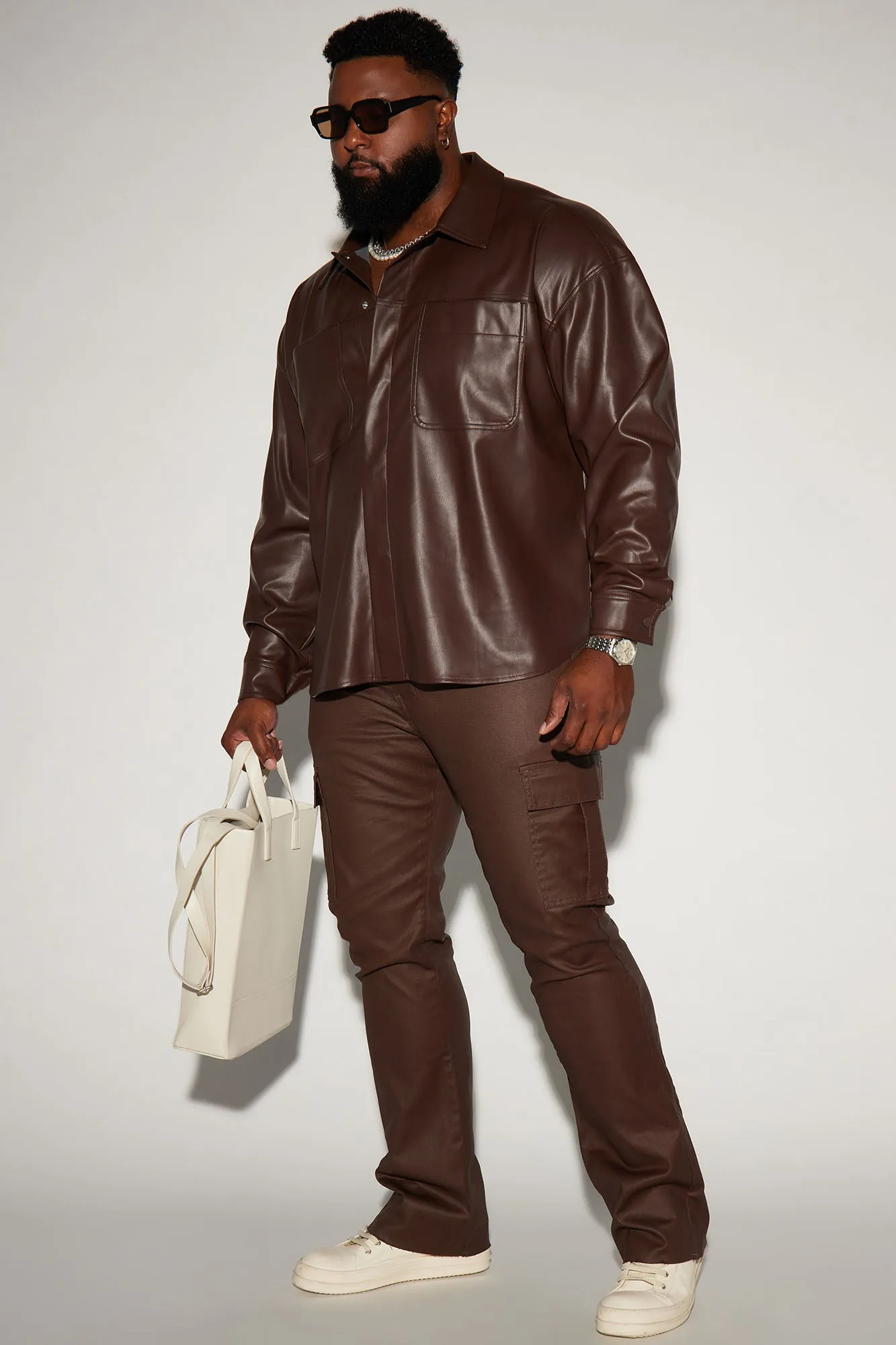 Better Be Cargo Waxed Skinny Flared Pants - Brown