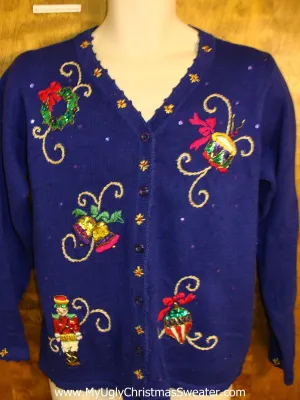 Bling Filled Bright Blue Cute Christmas Sweater