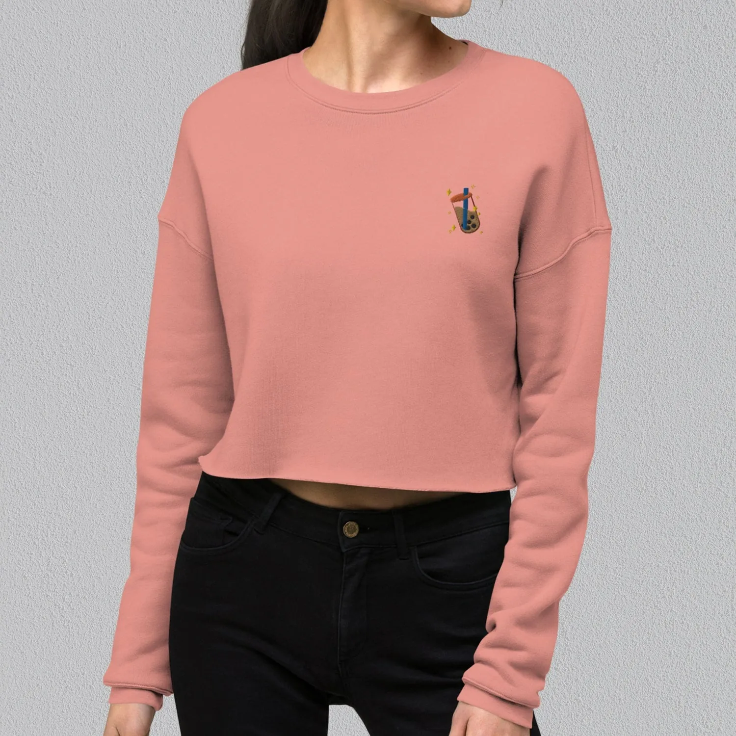 Boba Bliss Embroidered Crop Sweatshirt