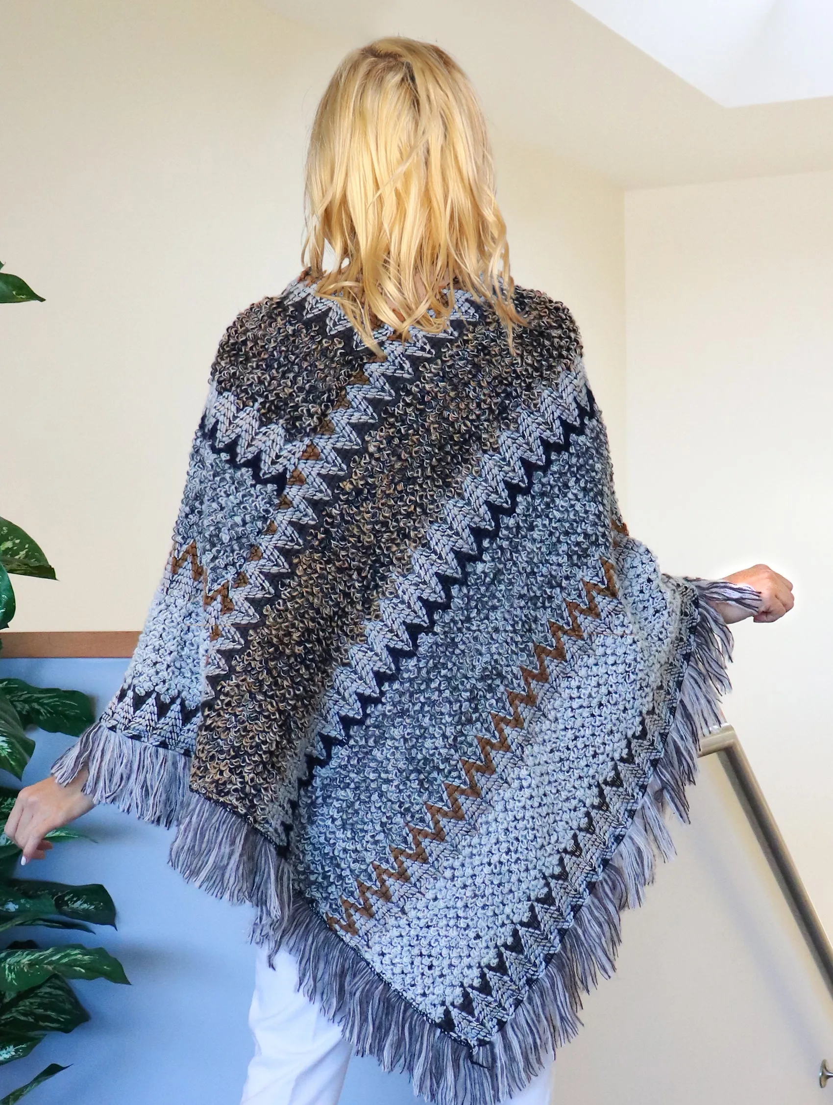 Boho Aztec Poncho with Friges