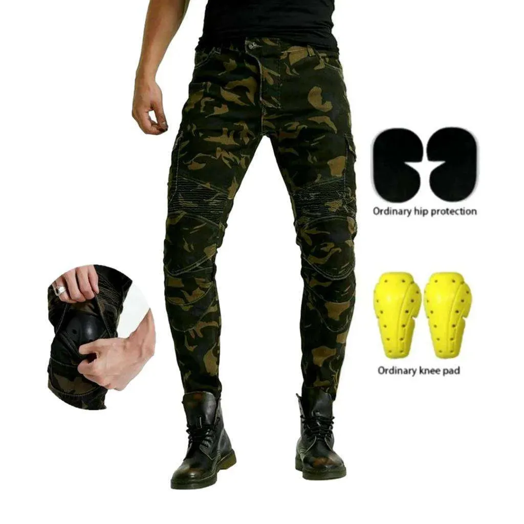 Camouflage print men's moto jeans