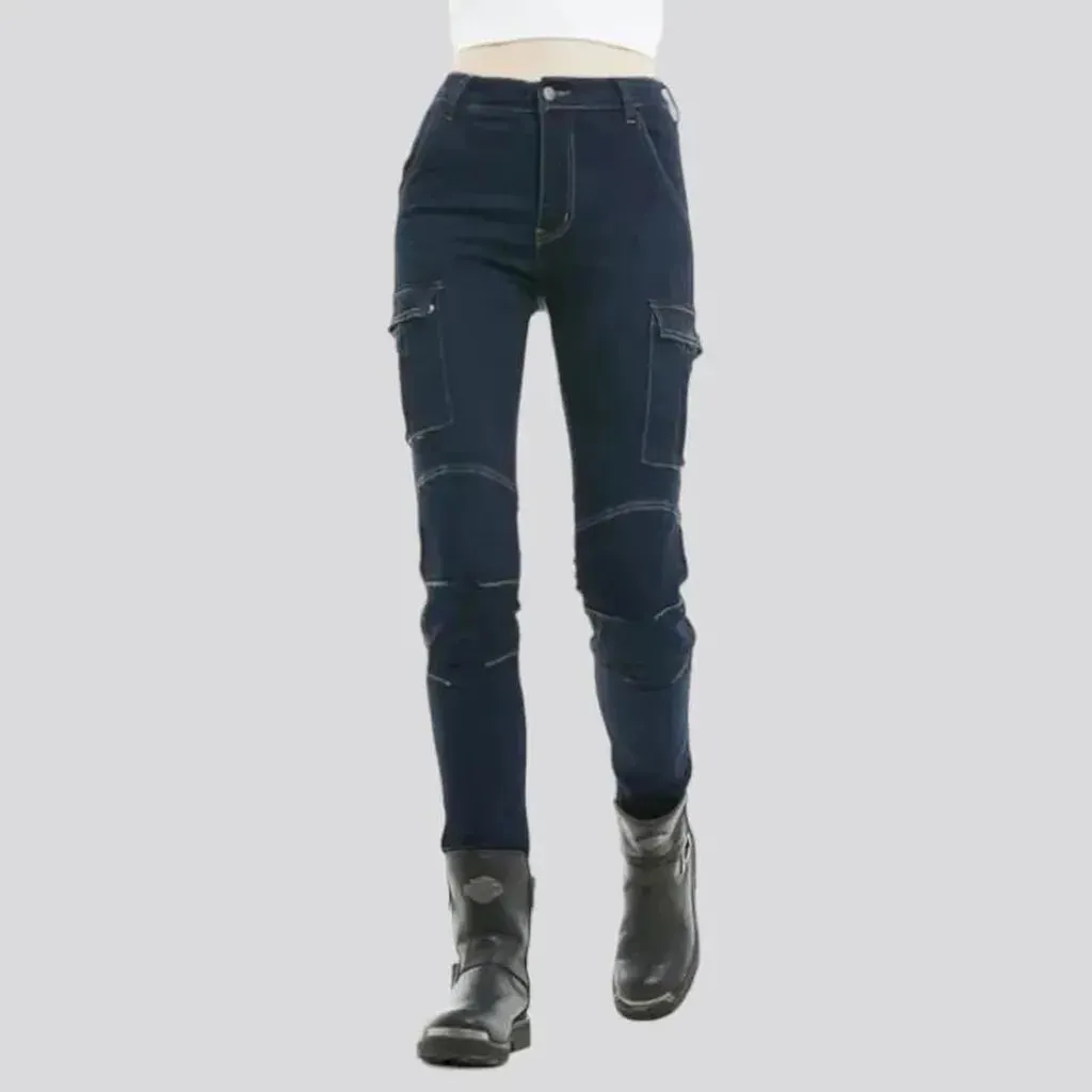 Cargo dark-wash women's motorcycle jeans