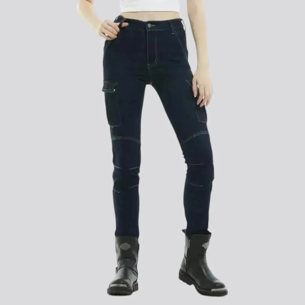 Cargo dark-wash women's motorcycle jeans