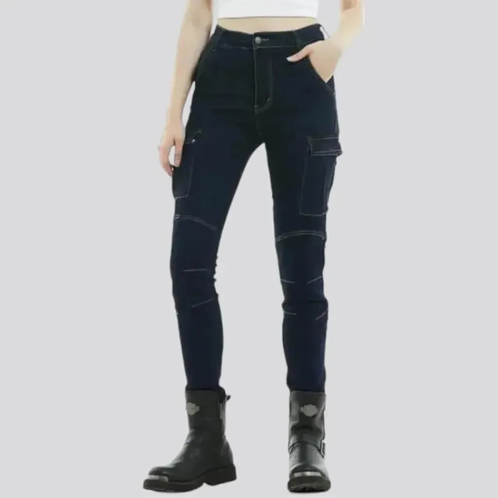 Cargo dark-wash women's motorcycle jeans