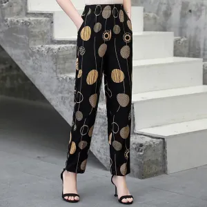 Casual High Waist Harem Printed Pants Elastic Waist Bottoms