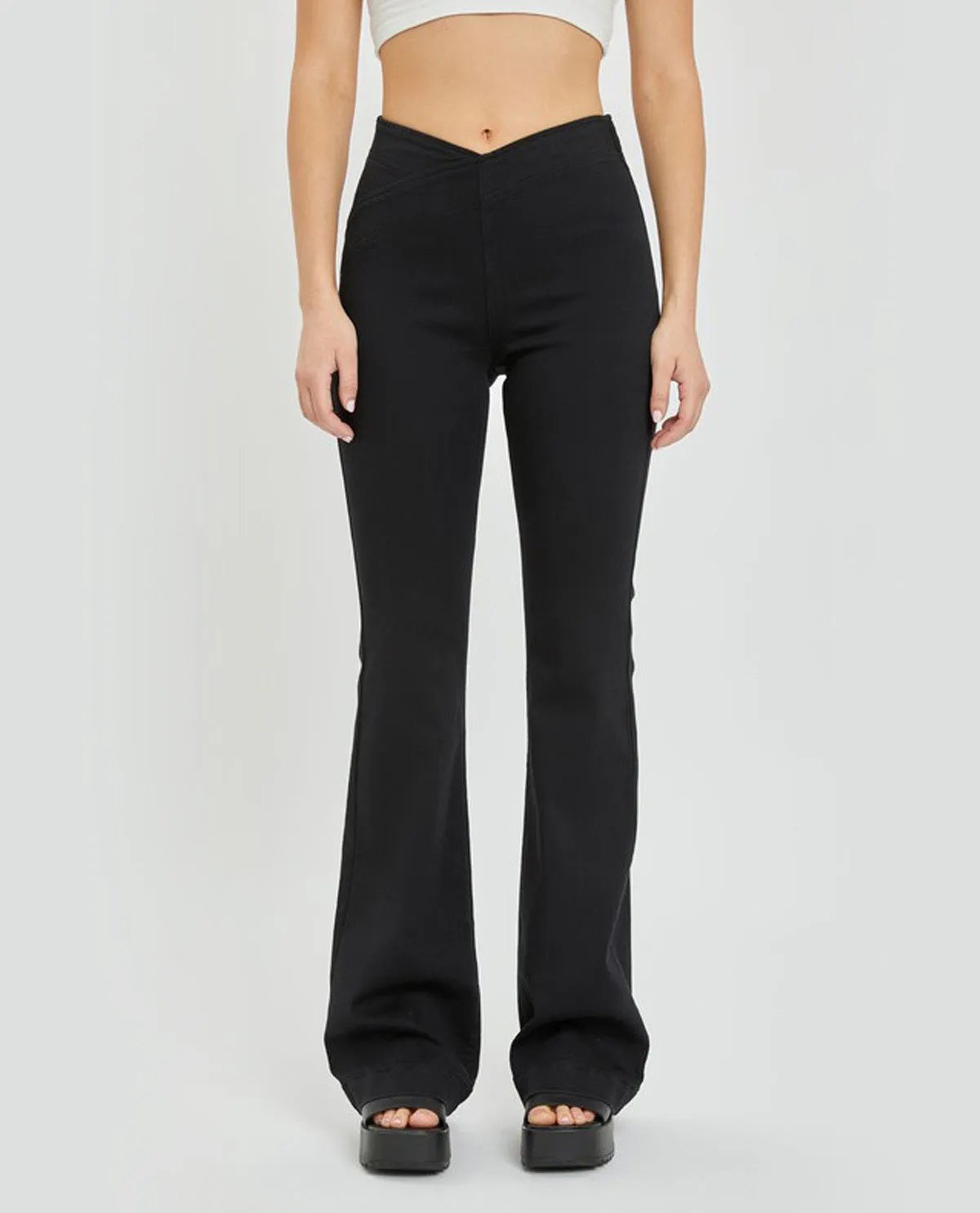 Cello Overlapped Waist Band Pull On Flare Jeans