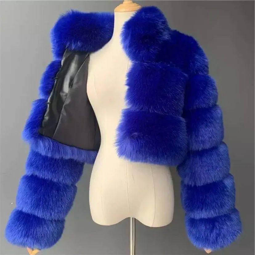 Chelsea 3 Row Cropped Collar Faux Fur Jacket