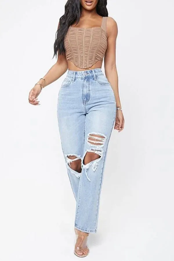 Chic High Waist Ripped Jeans