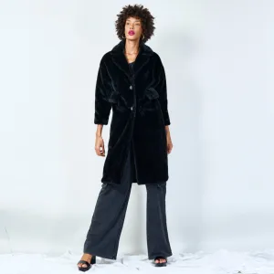 Classic oversized faux fur coat with button closure wholesale