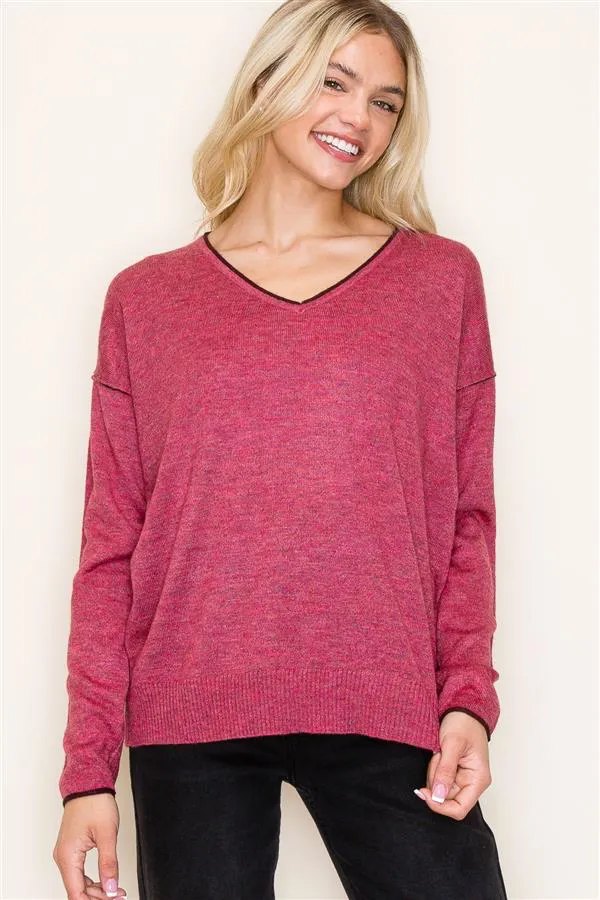 Contrast Rib Vneck Pullovers - 3 Colors!