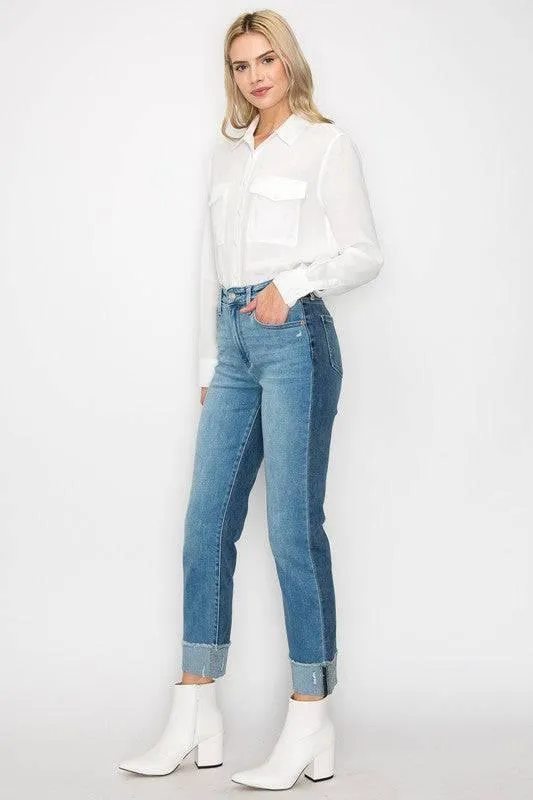 Control Top High Rise Cuffed Plus Size Jeans