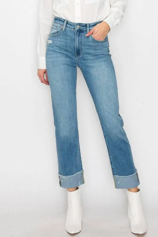 Control Top High Rise Cuffed Plus Size Jeans