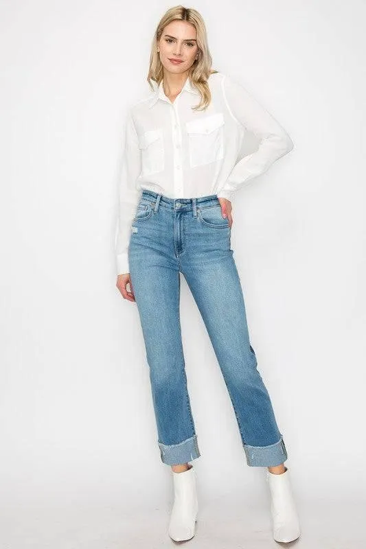 Control Top High Rise Cuffed Plus Size Jeans