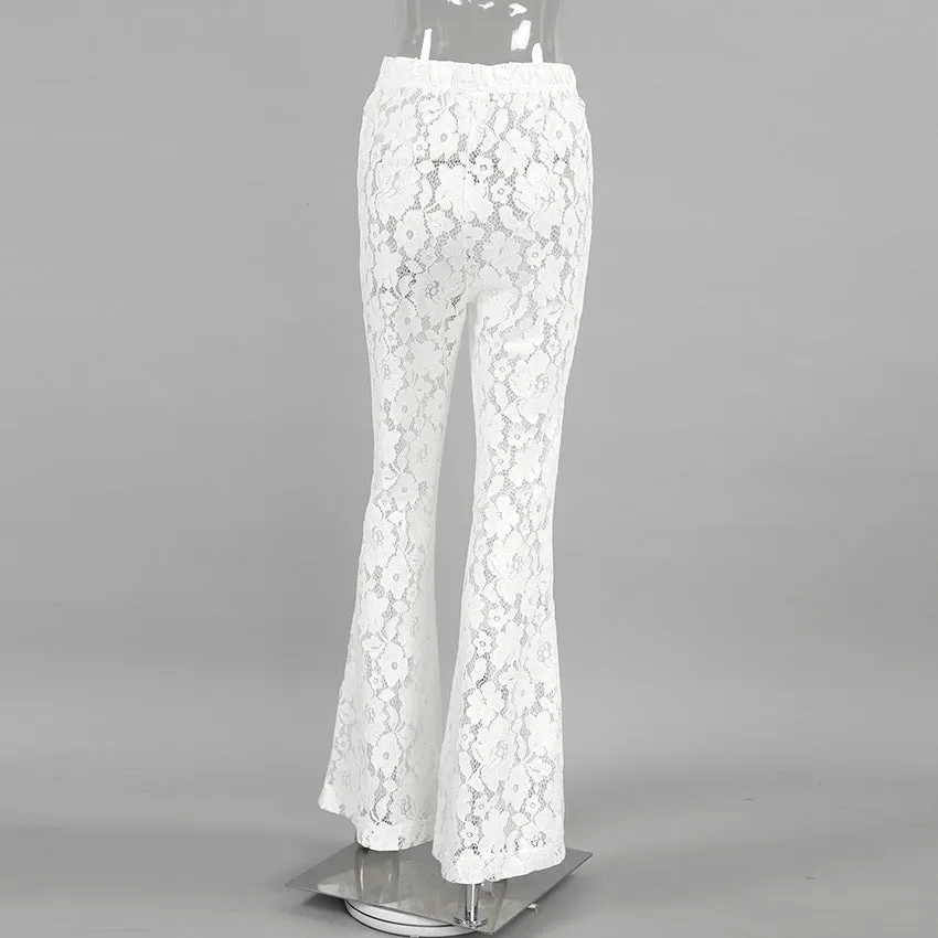 Cotton Lace White Jacquard High Waist Palazzo Pants