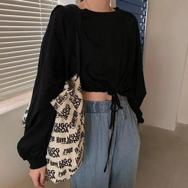 Cropped Sweater With Drawstring