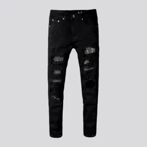 Crystal-patch men's y2k jeans