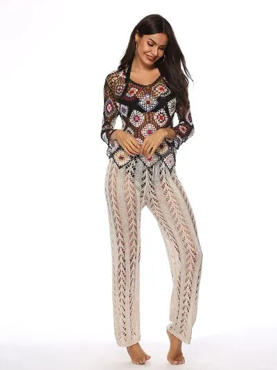 Cutout Drawstring High Waist Swim Pants