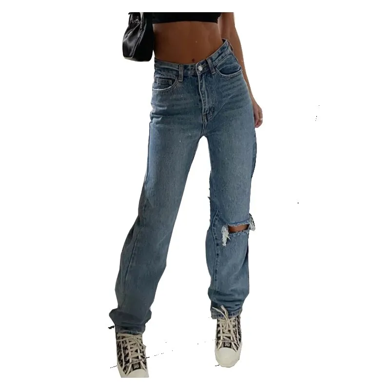 deanwangkt Denim Ripped Jeans For Women Cargo Pants Women Mom Jean High Waist Jeans Fashion Holes Thin Women's Baggy Jeans Long trousers