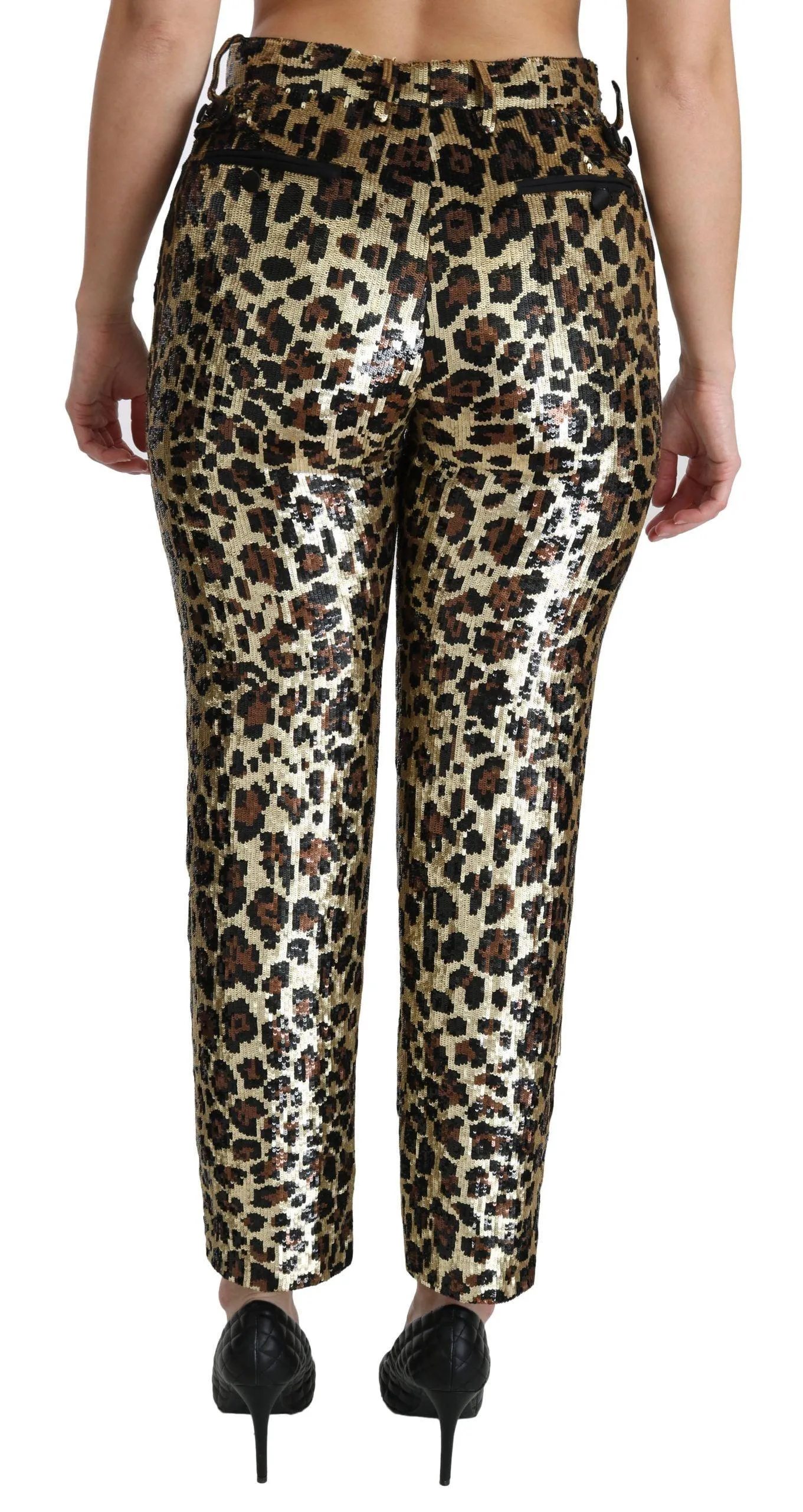 Dolce & Gabbana Brown Leopard Sequined High Waist Pants